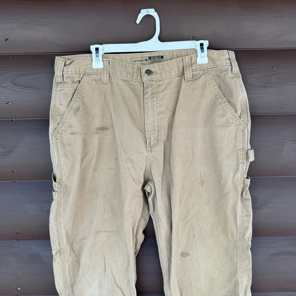Carhartt Relaxed Fit Twill Utility Work Pants Khaki Men 38x34 (Distressed)